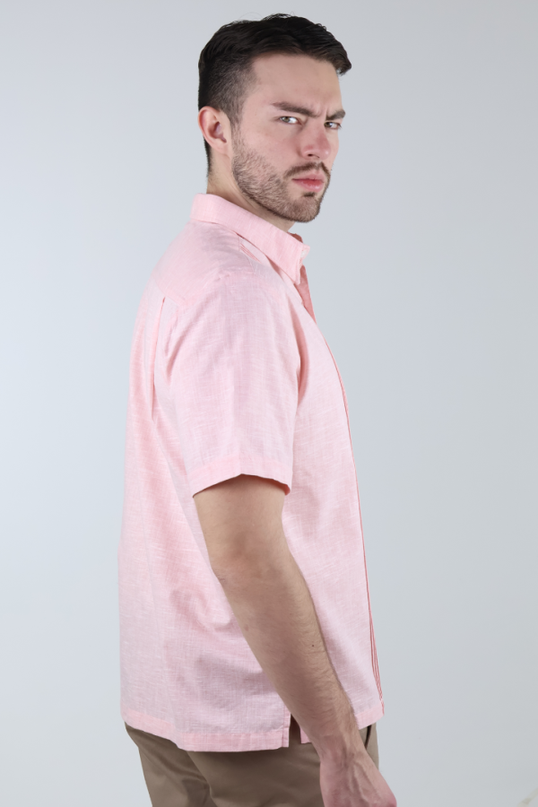 Camisa Elegante Tipo Guayabera Color Salmón Para Hombre Corte Clásico